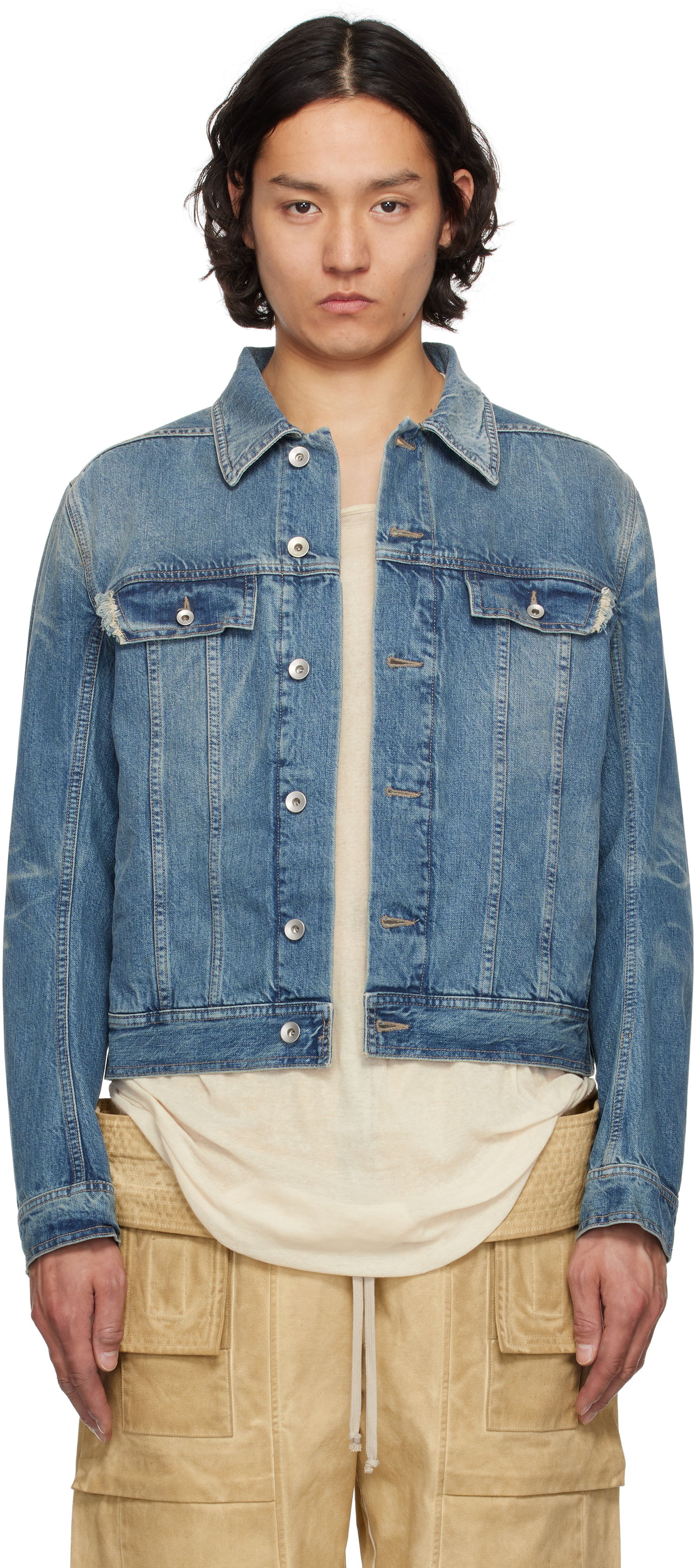 Jakke Rick Owens Rick Owens DRKSHDW Hollywood Trucker Denim Jacket Blå | DU01E3751 DWB, 0