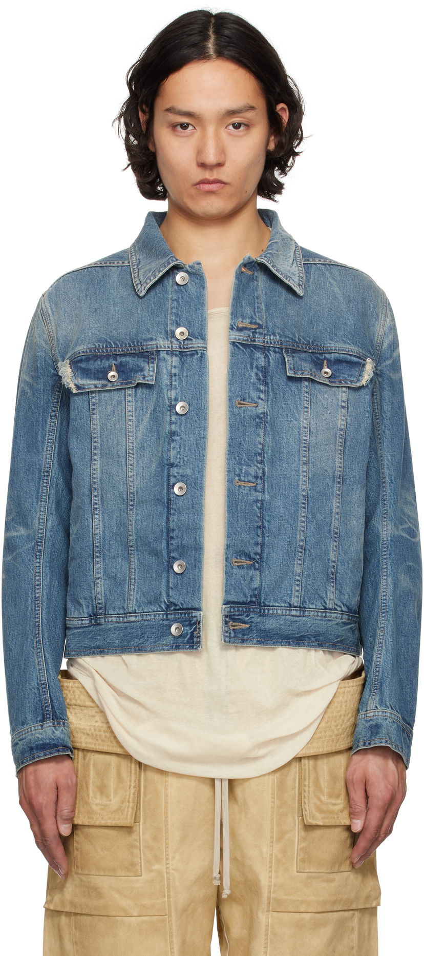 Jakke Rick Owens Rick Owens DRKSHDW Hollywood Trucker Denim Jacket Blå | DU01E3751 DWB