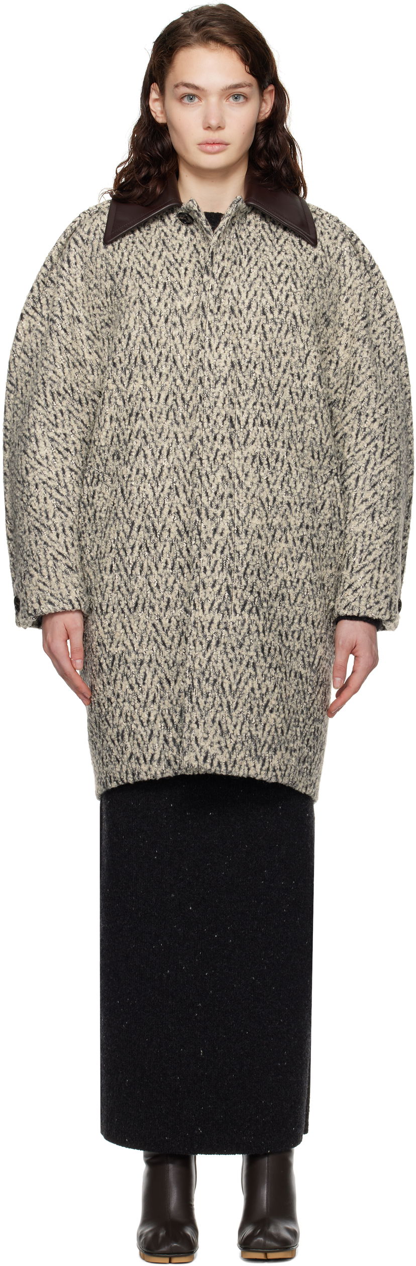 Frakker Bottega Veneta Wool Boucle Chevron Coat Beige | 810396 V4M20