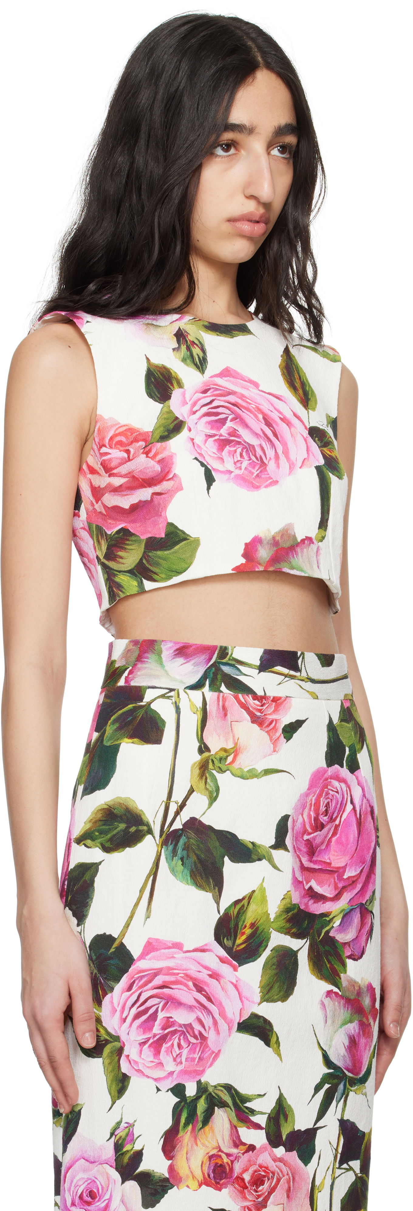 Crop top Dolce & Gabbana Dolce&Gabbana Rose-Print Cotton Jacquard Crop Top Hvid | F7AO5T FSRQJ, 1