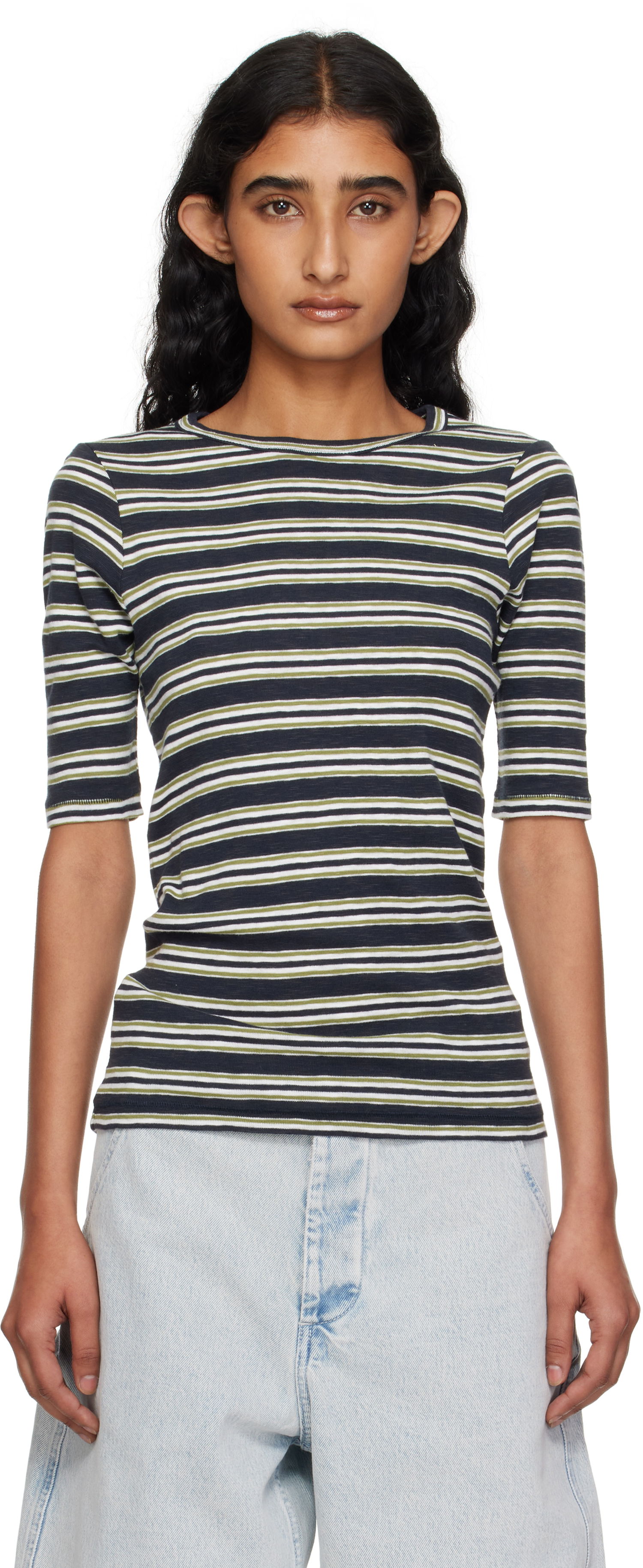 T-shirt YMC YMC Striped Tee Mørkeblå | Q6YMK, 0