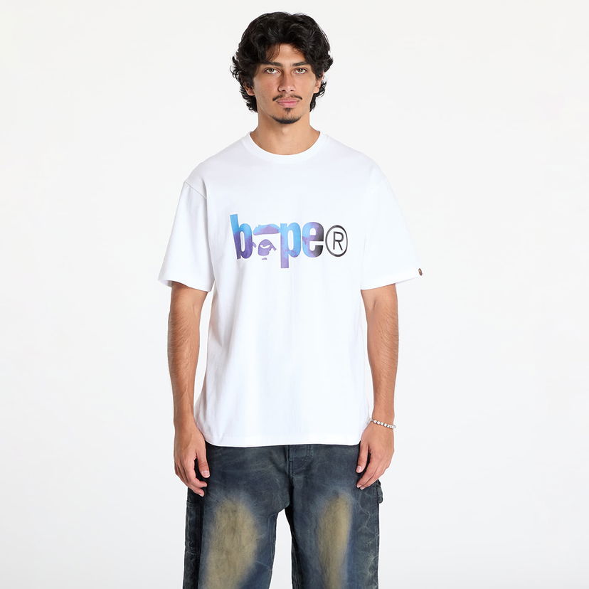 T-shirt BAPE Tie Dye Bape Logo Tee White/ Black Hvid | 001TEK801034M WH2