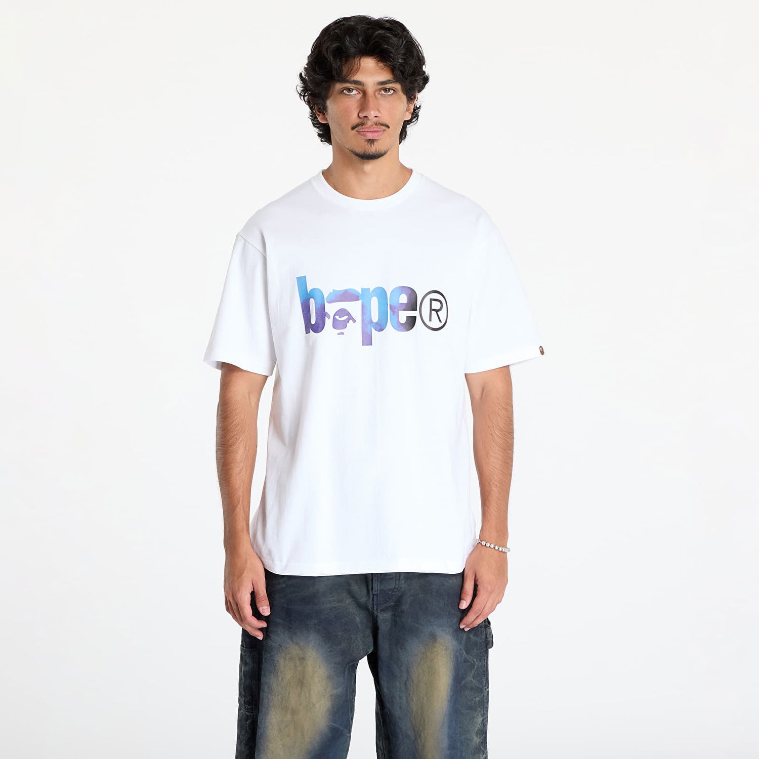T-shirt BAPE Tie Dye Bape Logo Tee White/ Black Hvid | 001TEK801034M WH2, 0