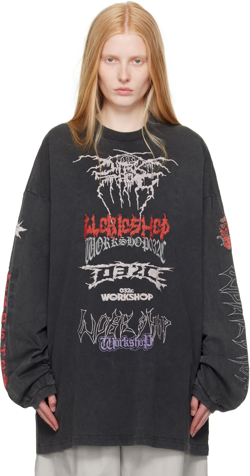 T-shirt 032C 032c Telepresence Oversized Graphic Long Sleeve T-Shirt Sort | S25-URC-0271-050-W