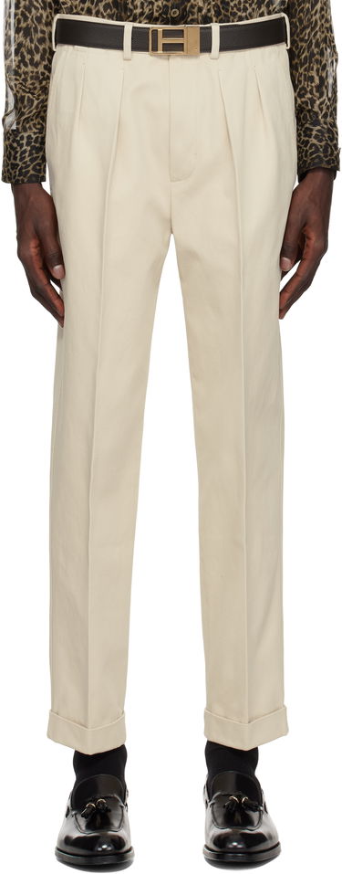 Bukser Tom Ford TOM FORD Double Pleat Gabardine Trousers Beige | SHP004-FMC187S25, 0