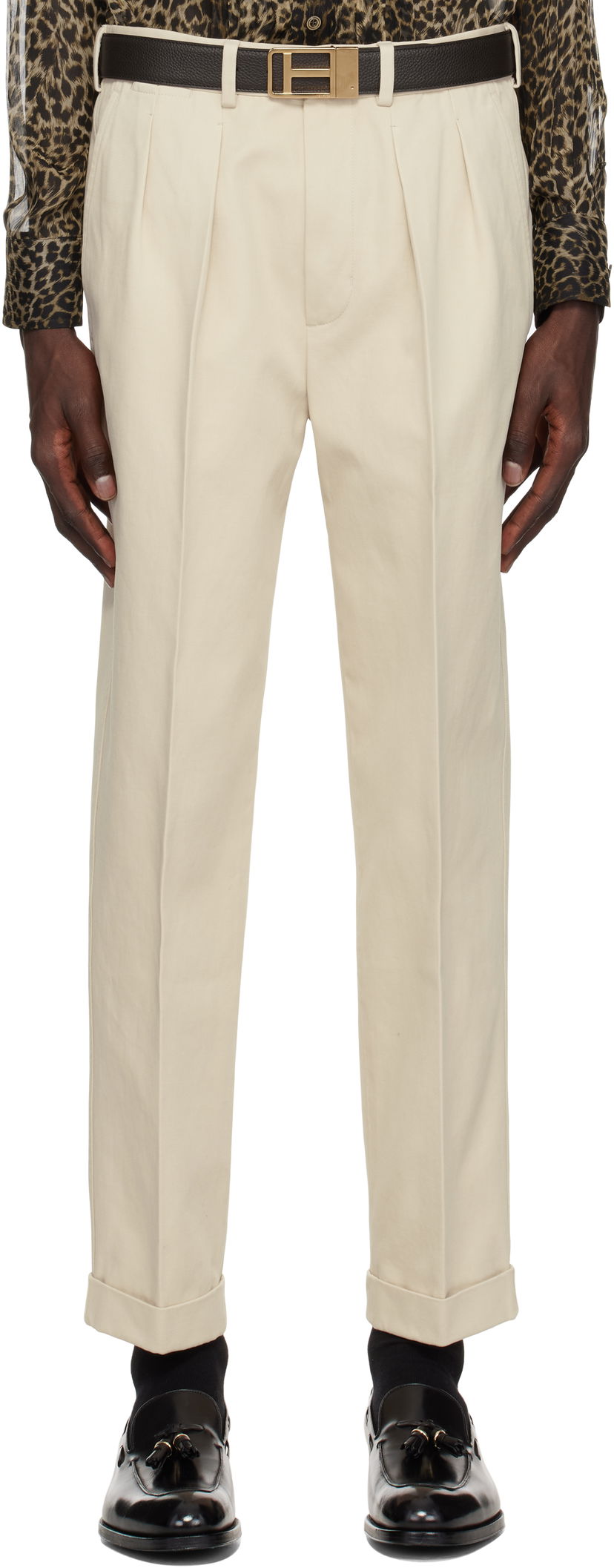 Bukser Tom Ford TOM FORD Double Pleat Gabardine Trousers Beige | SHP004-FMC187S25