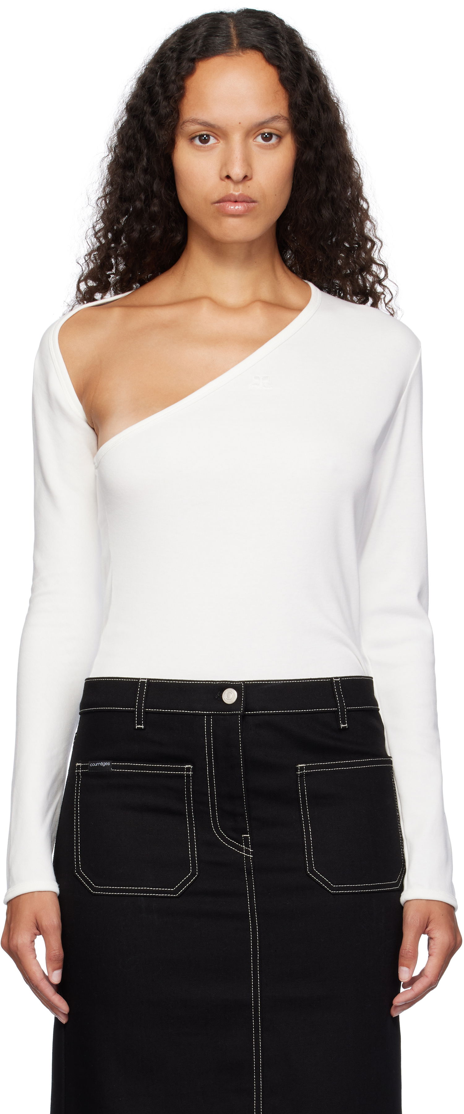 T-shirt Courrèges Slash Neck Long Sleeve Top Hvid | 424JTS158JS0070, 0