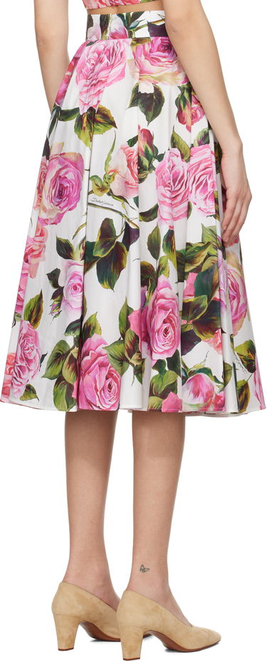Nederdel Dolce & Gabbana Dolce&Gabbana Rose-Print Cotton Circle Midi Skirt Hvid | F4C1XT HS5S4, 2