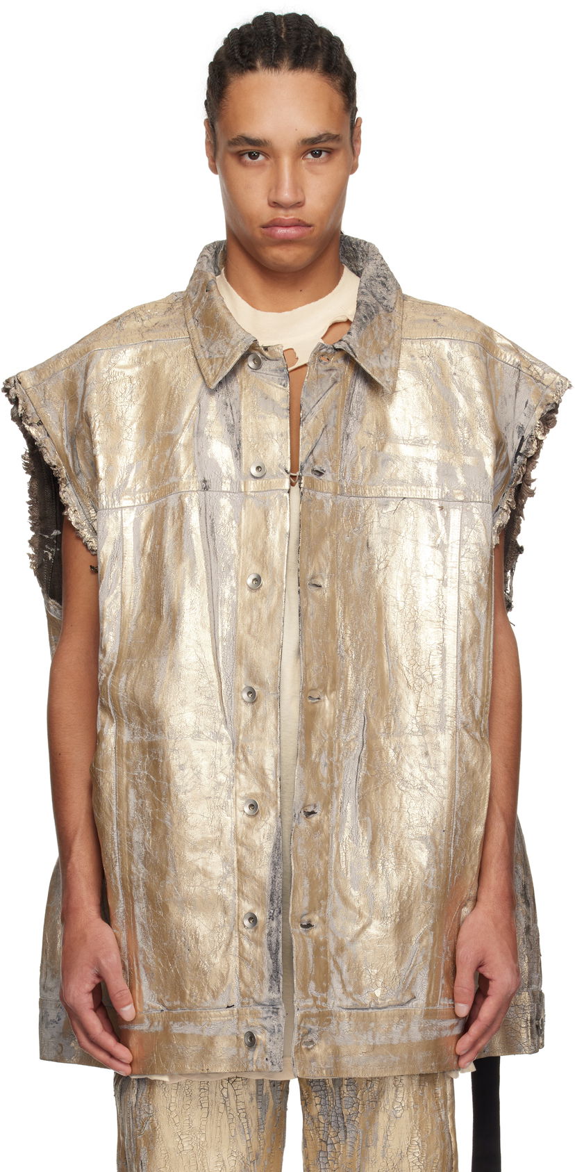 Vest Rick Owens Rick Owens DRKSHDW Hollywood Jumbo Worker Sleeveless Denim Jacket Metalisk | DU01E3762 GMC