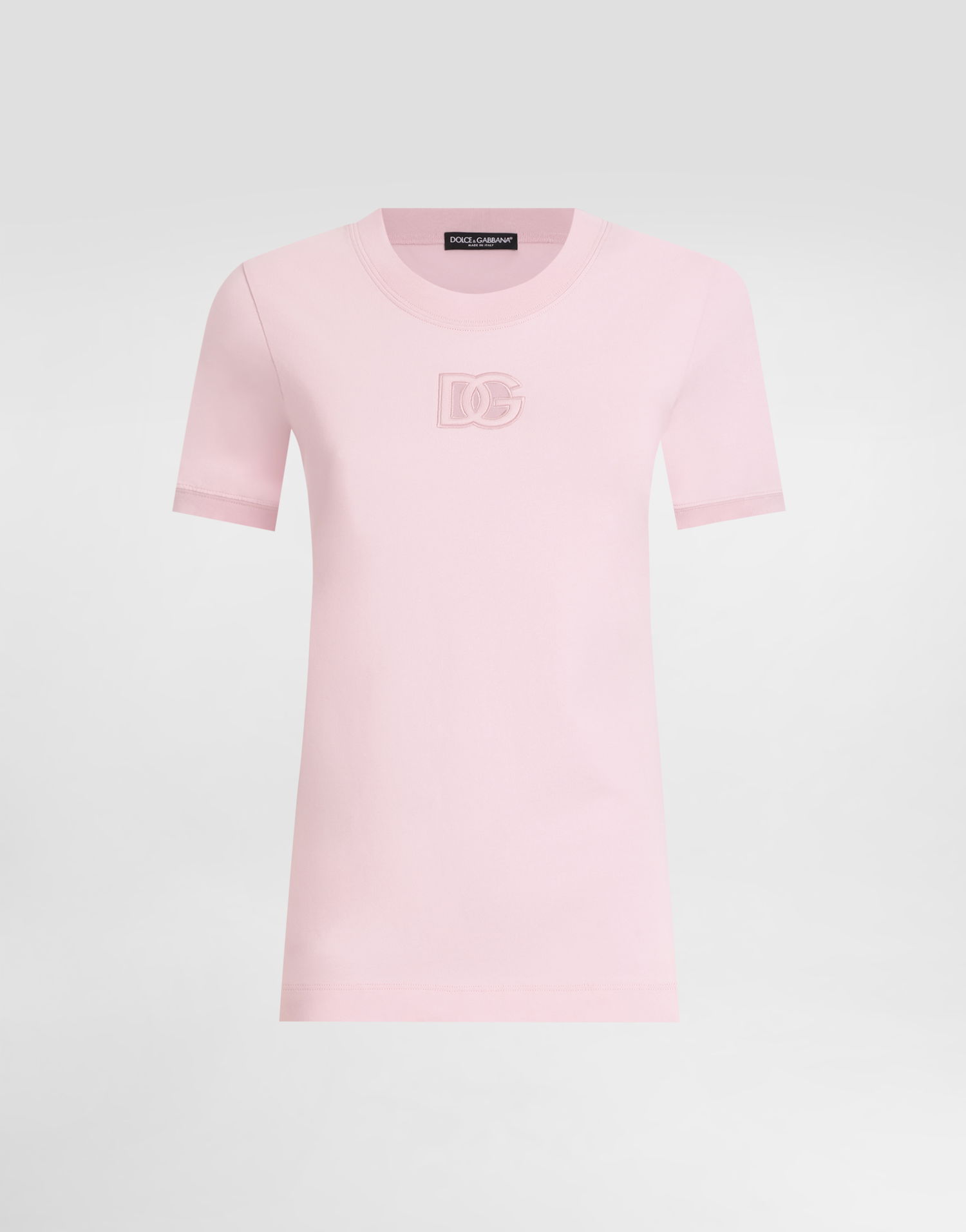 T-shirt Dolce & Gabbana Dolce & Gabbana Jersey T-Shirt with Raised DG Logo Lyserød | F8N08ZGDCX1F2528, 0