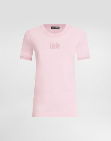 T-shirt Dolce & Gabbana Dolce & Gabbana Jersey T-Shirt with Raised DG Logo Lyserød | F8N08ZGDCX1F2528, 0