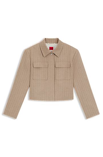 Jakke BOSS Relaxed Fit Pinstripe Flannel Blazer Beige | 50542658