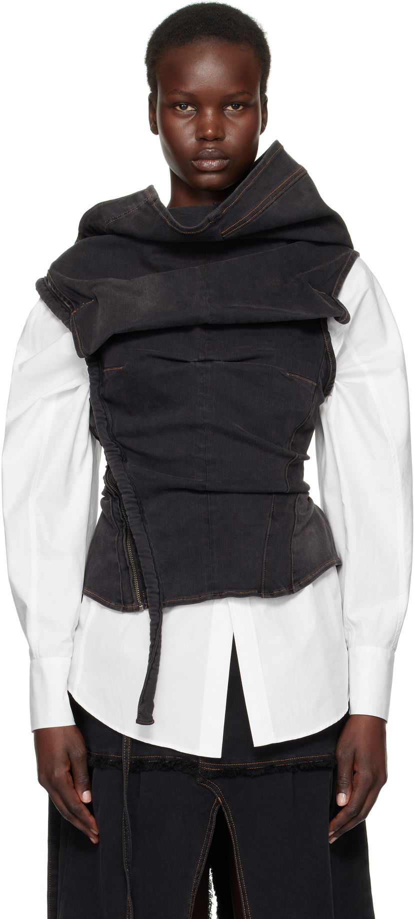 Crop top Ottolinger Ottolinger Draped Denim Corset Top Sort | 2217010111