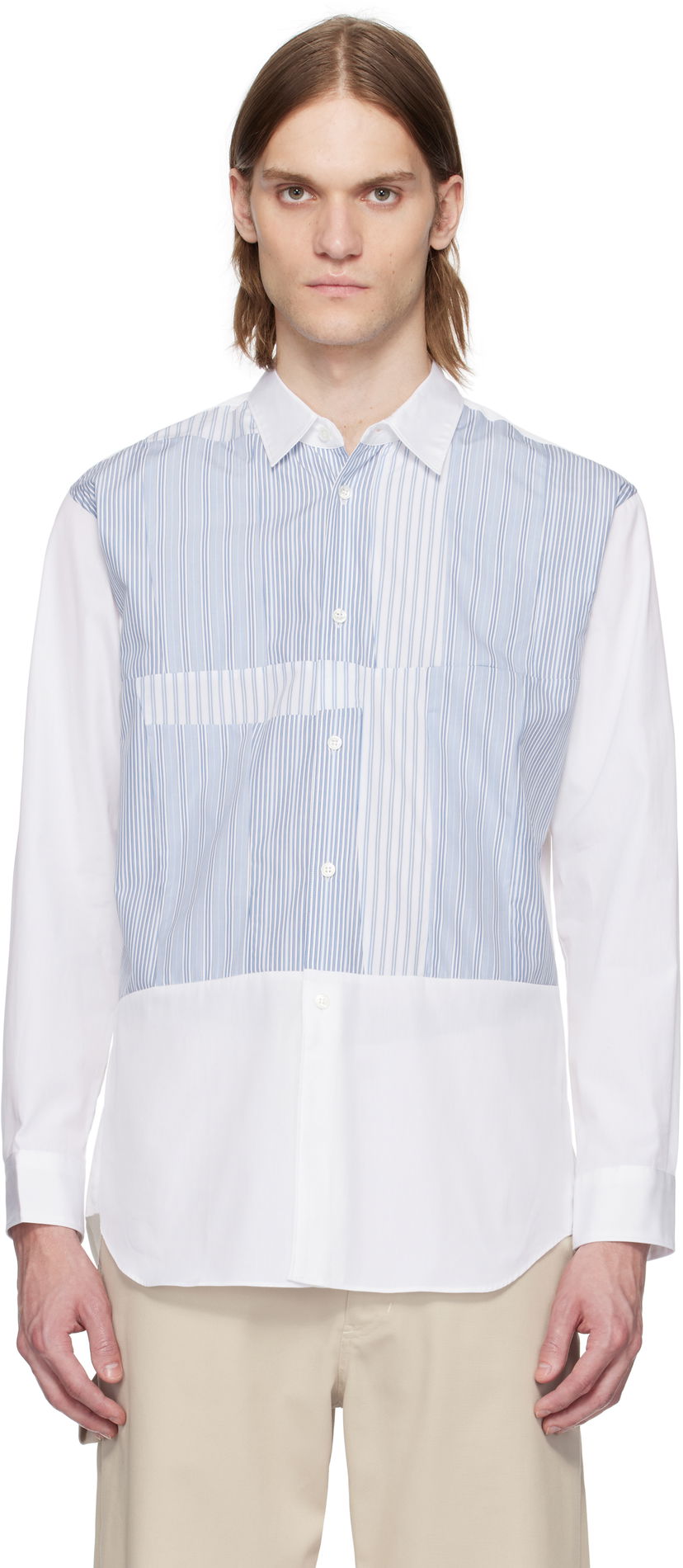 Skjorte Comme des Garçons Comme des Garçons Yarn Dyed Stripe Poplin Shirt Hvid | FO-B027-051