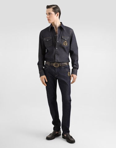 Jeans Dolce & Gabbana Slim-Fit Stretch Cotton Jeans With Patch Blå | GY07CZG8ME9S9001, 1