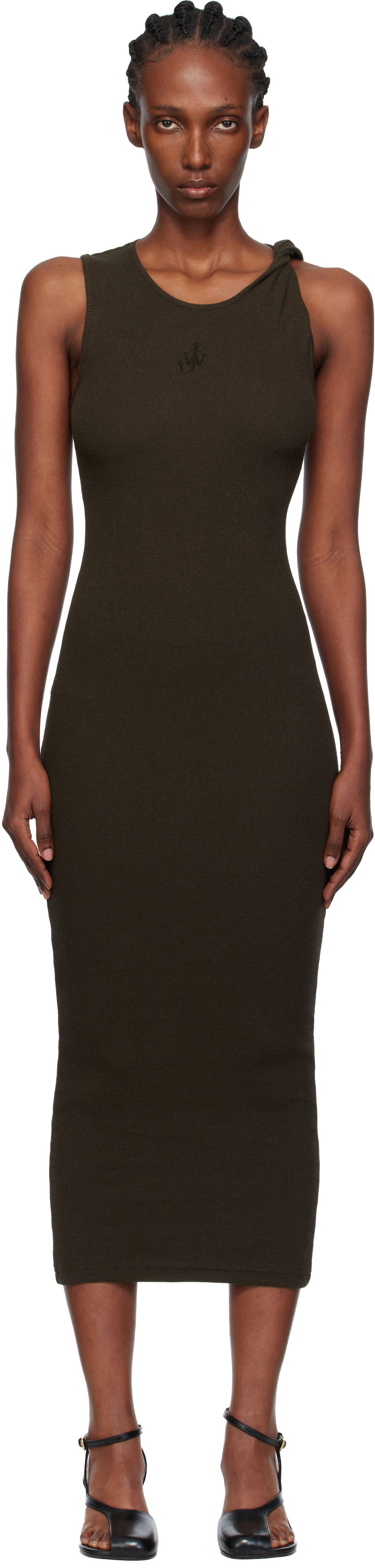 Kjole JW Anderson JW Anderson Anchor Embroidery Twisted Strap Maxi Dress Brun | JD0043-PG1841, 0