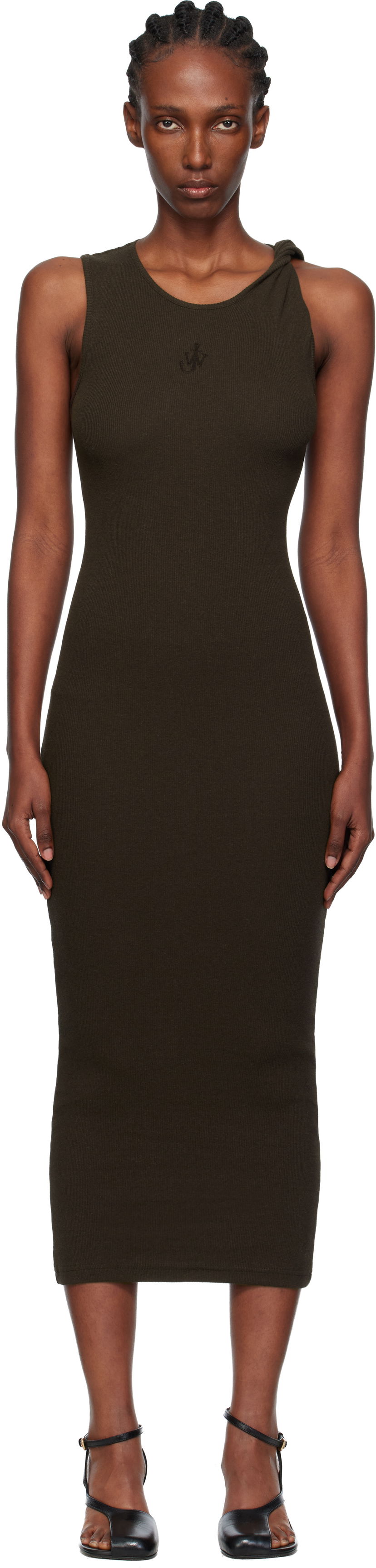 Kjole JW Anderson JW Anderson Anchor Embroidery Twisted Strap Maxi Dress Brun | JD0043-PG1841