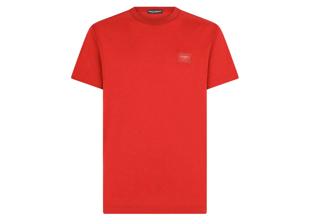 T-shirt Dolce & Gabbana Cotton Branded Plate T-shirt Red Rød | G8KJ9TFU7EQR2254, 0