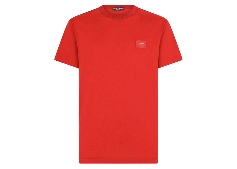 T-shirt Dolce & Gabbana Cotton Branded Plate T-shirt Red Rød | G8KJ9TFU7EQR2254