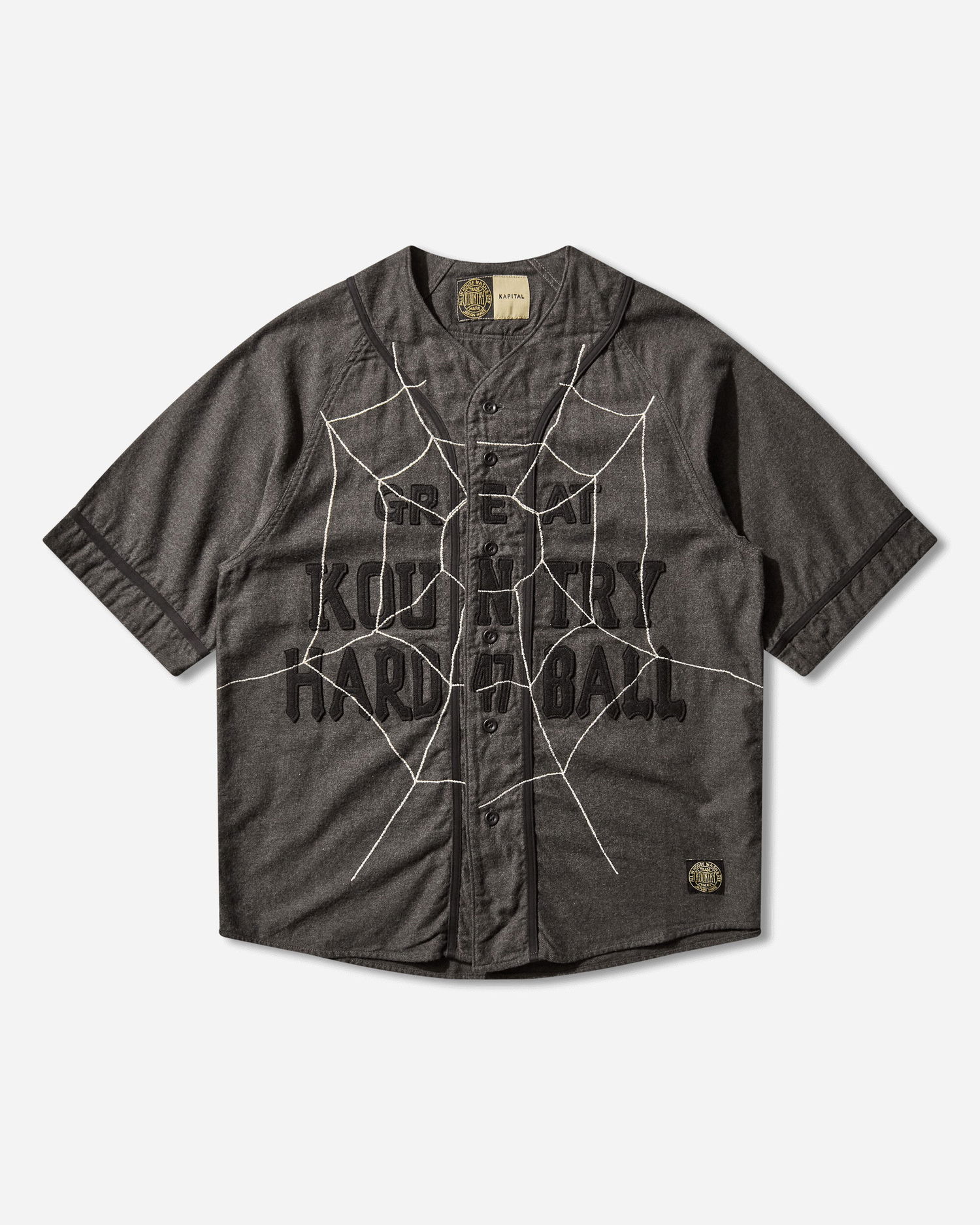 Skjorte KAPITAL Cotton Wool Great Kountry Baseball Shirt with Spiderweb Design Grå | K2505SS215 DARKGRAY, 0