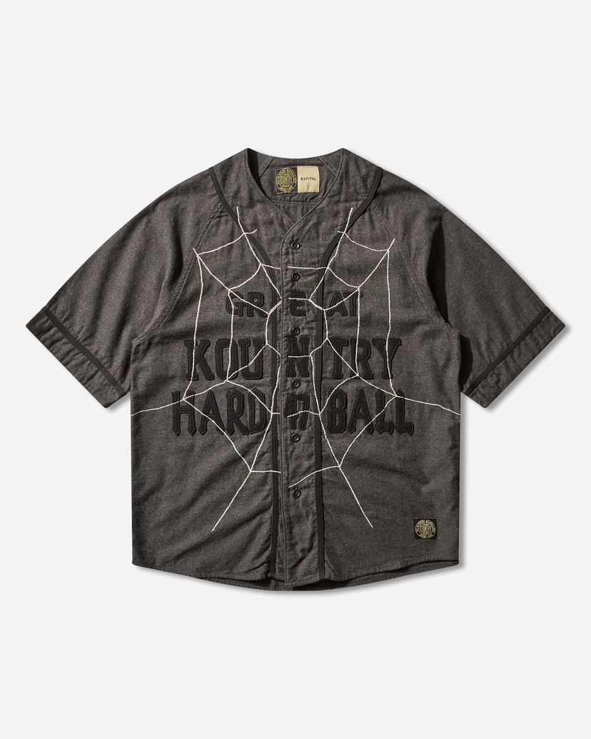 Skjorte KAPITAL Cotton Wool Great Kountry Baseball Shirt with Spiderweb Design Grå | K2505SS215 DARKGRAY