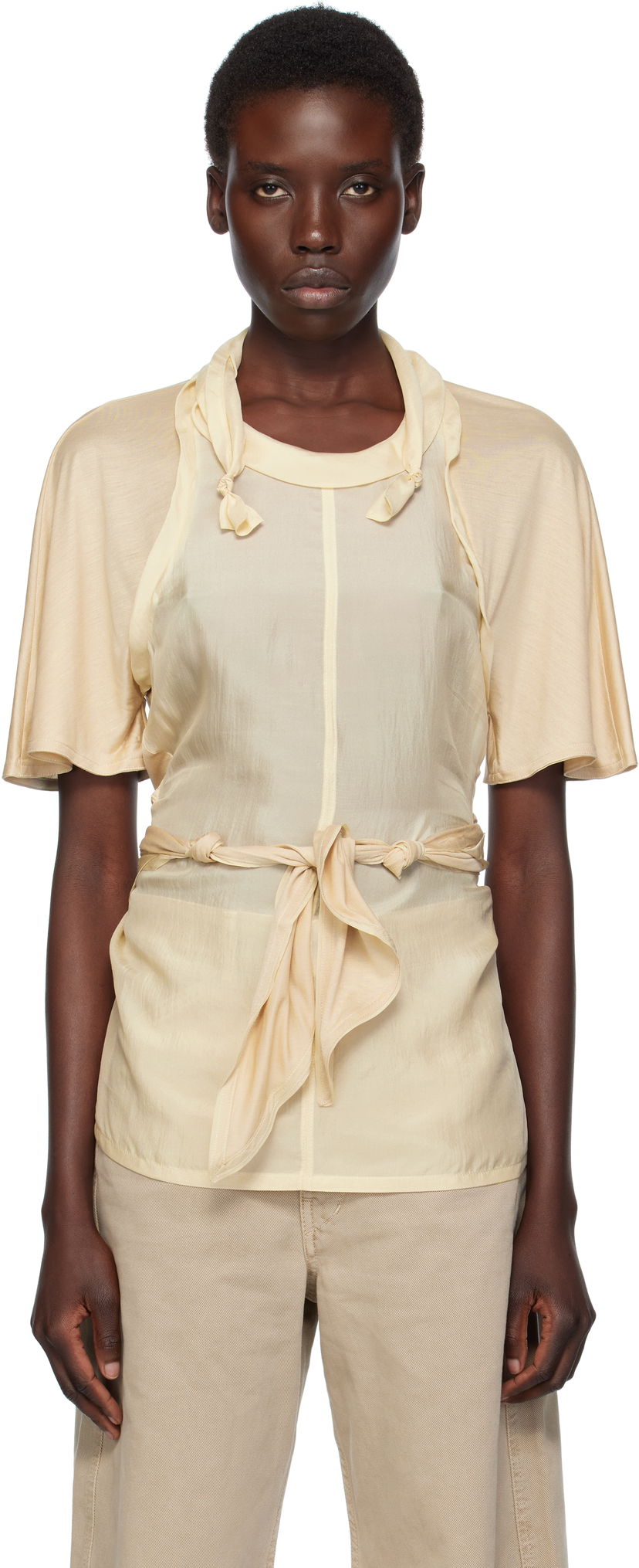 T-shirts og tank tops LEMAIRE Lemaire Mixed Fabric Knotted Top Beige | TO1332 LF1373