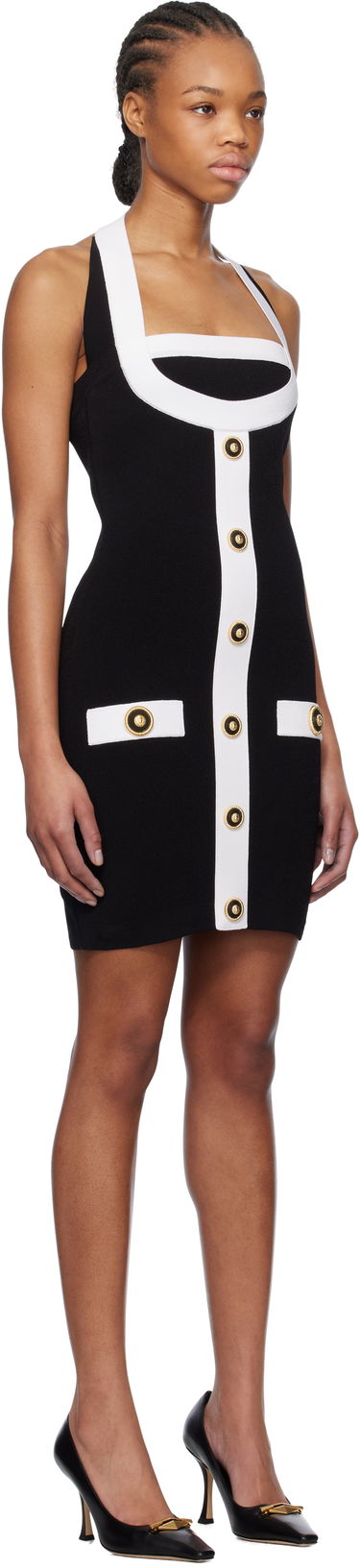 Kjole Balmain Balmain Two-Tone Halterneck Knit Mini Dress Sort | EF1R2390KH99, 1