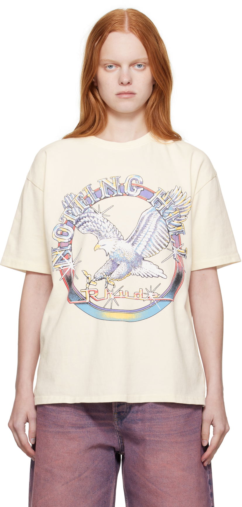 T-shirt Rhude Rhude 'Notting Hill' Graphic Eagle T-Shirt Beige | RHPF25TT13012