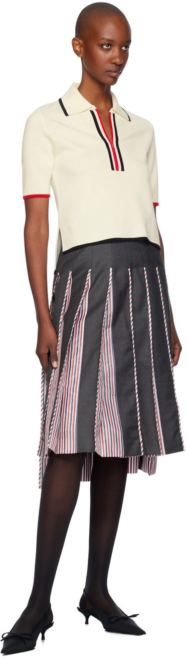 Polo skjorte Thom Browne Thom Browne Wool Zip Polo Hvid | FKP109B-Y1037, 3