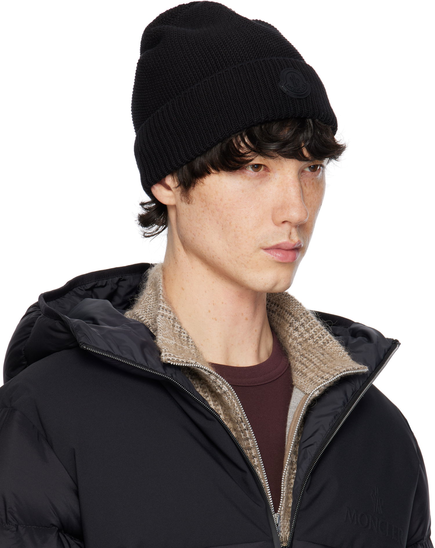 Beanie Moncler Moncler Logo Patch Beanie Sort | K10913B00022M1367, 1