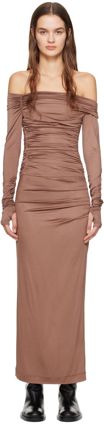 Kjole Helmut Lang Off-The-Shoulder Maxi Dress Brun | N10HW603