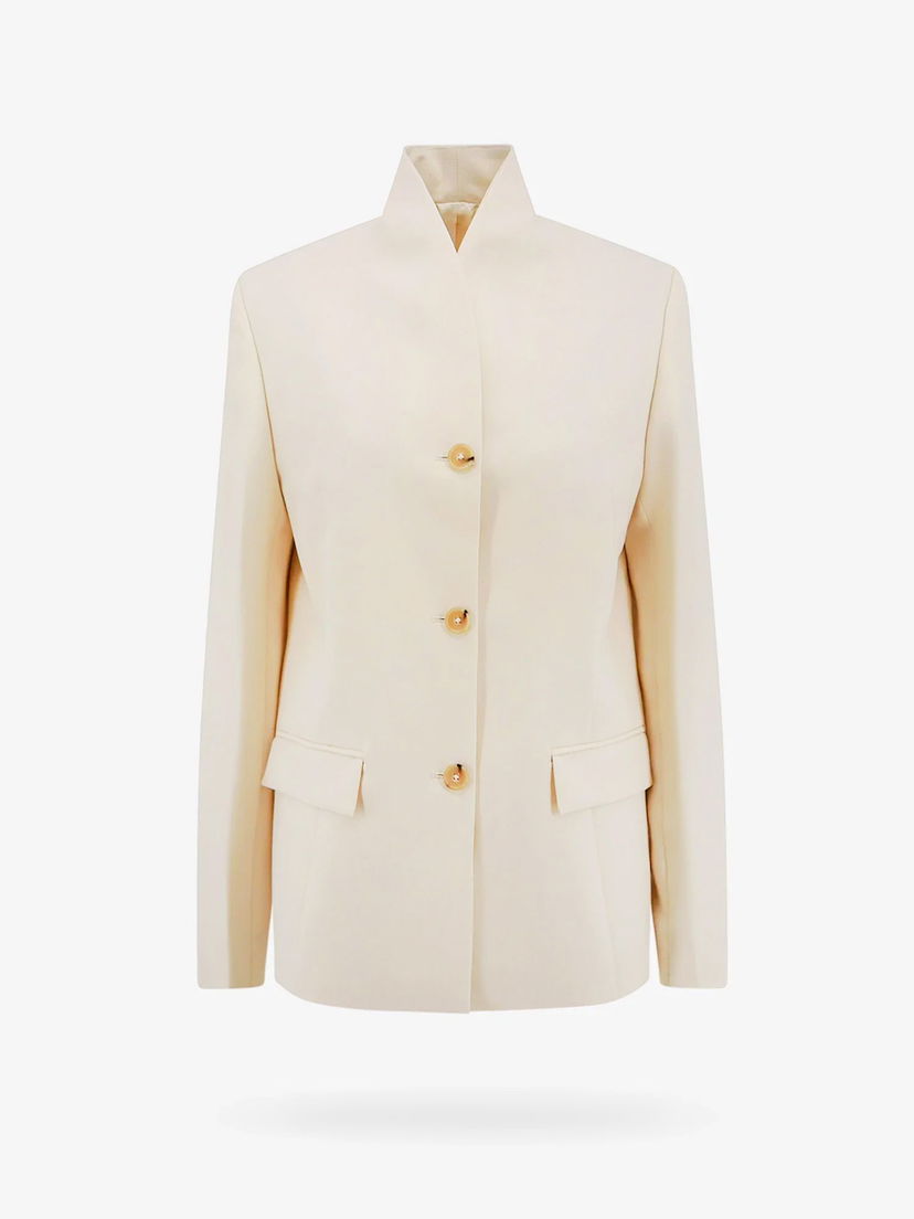 Jakke TOTEME Single-Breasted Band Collar Blazer Beige | 241WRZ1063FB0065007