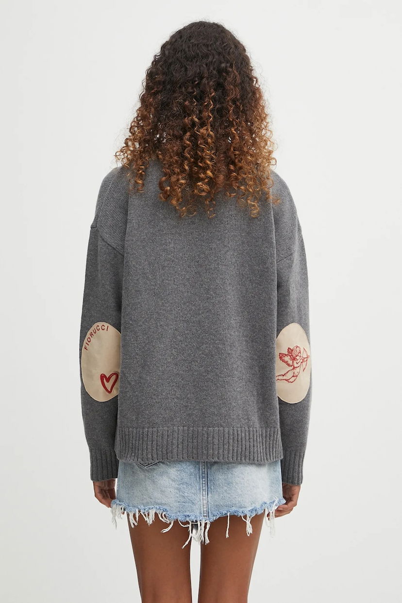 Sweater Fiorucci Fiorucci Cupid Elbow Patch Wool Sweater Grå | W02FPKSW335KN03GY01