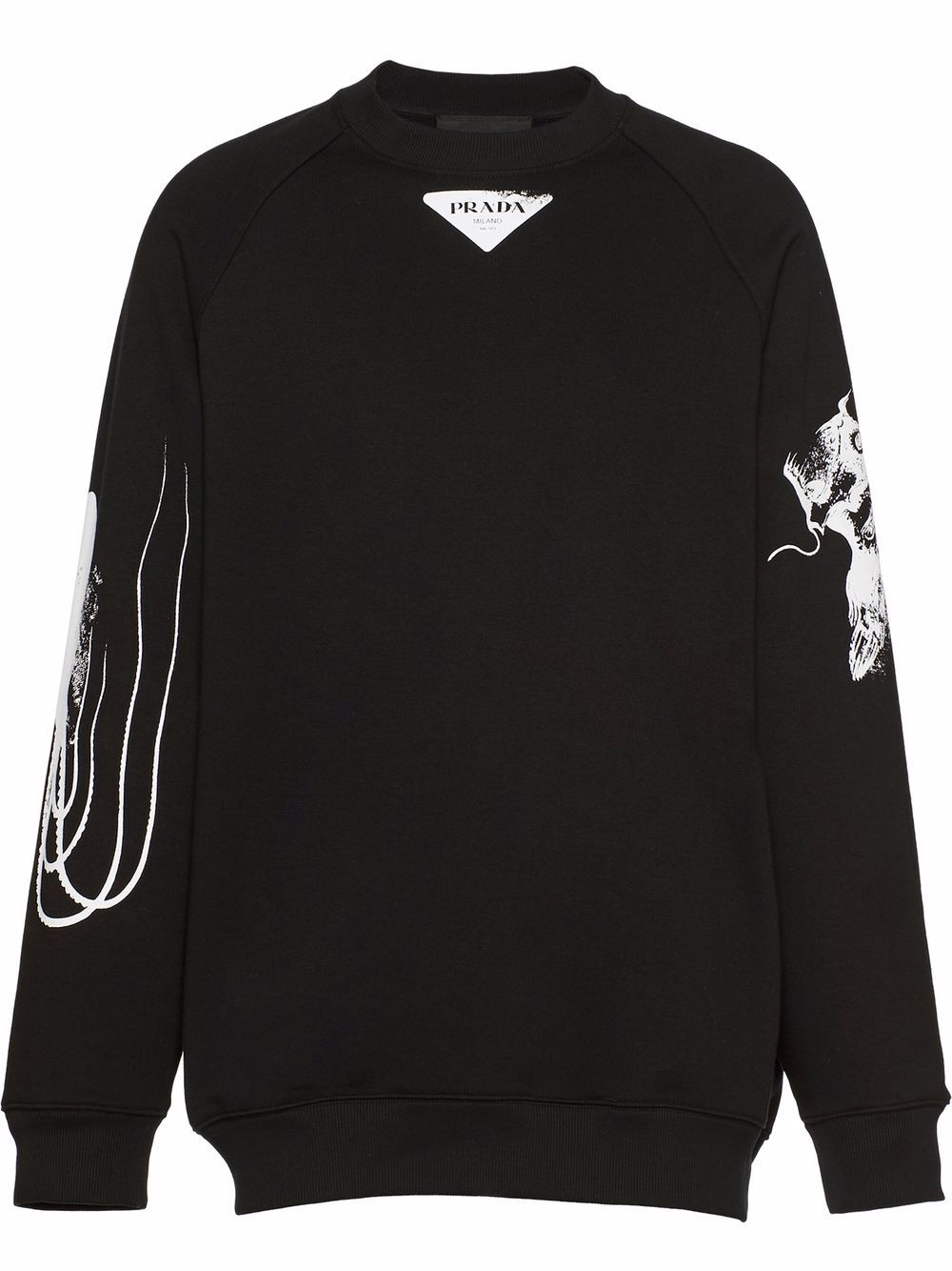 Sweater Prada Marine Print Oversized Fit Cotton Sweatshirt Sort | UJL11AS22110IO, 0