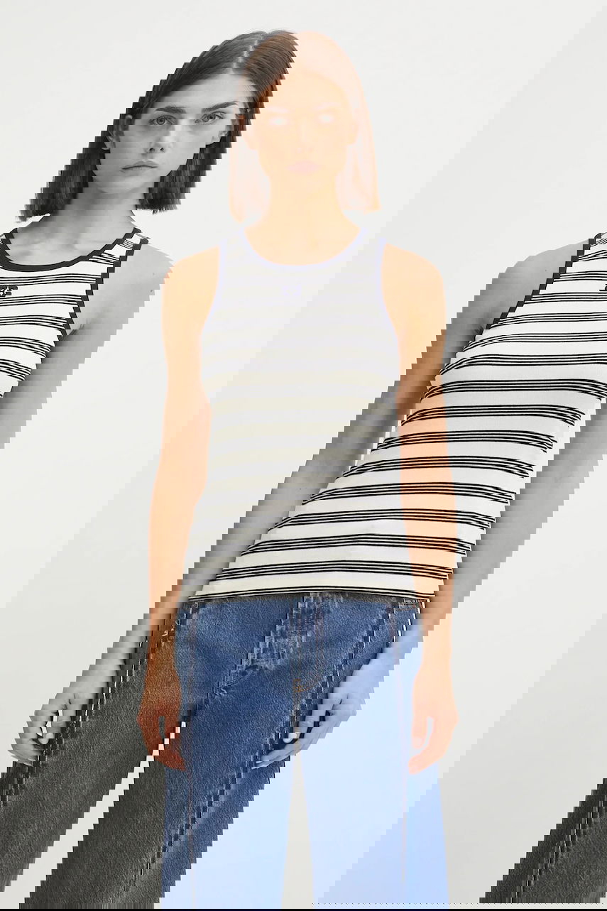 Tanktop GANNI GANNI Women's Striped Soft Cotton Rib Tank Top Hvid | T4144, 0