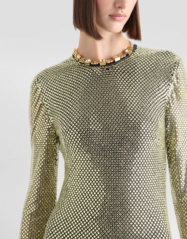 Kjole Dolce & Gabbana Long Crystal Mesh Dress Metalisk | F6TJLZFLSK3S0997, 3