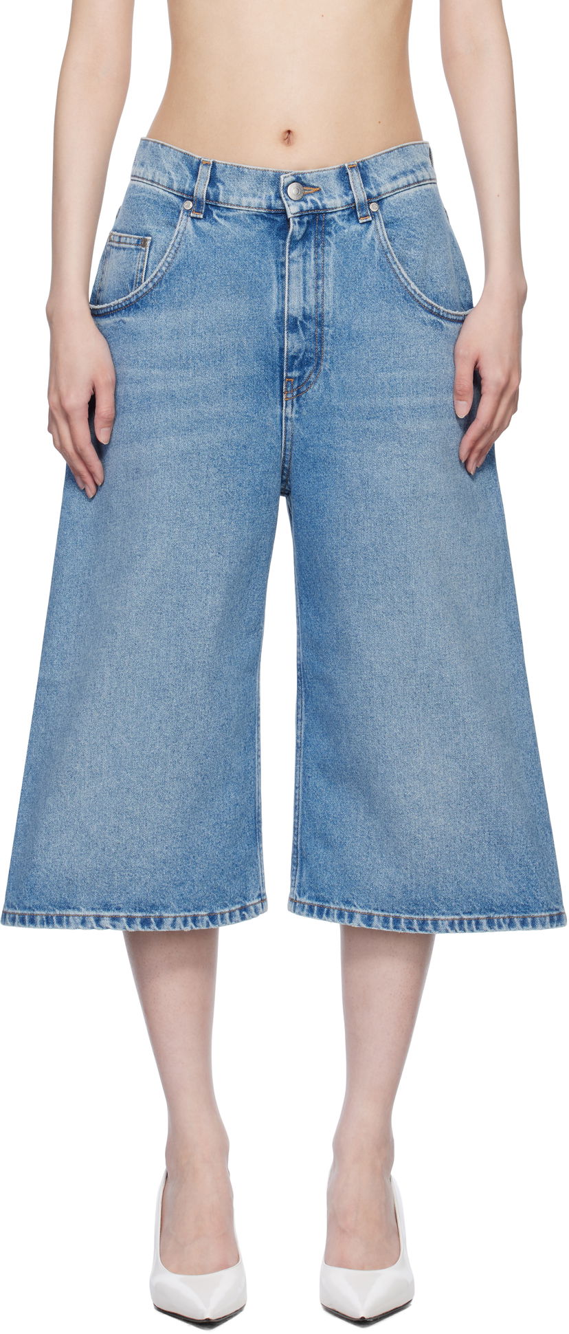 Shorts Stella McCartney Stella McCartney Vintage Wash Denim Wide Leg Shorts Blå | 6D03493SQH05