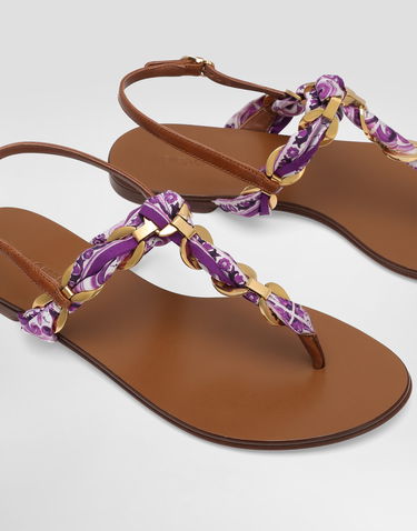 Tilbehør Dolce & Gabbana Dolce & Gabbana Majolica Print Twill Flip-Flops Lilla | CQ0639AE490I03TN, 3