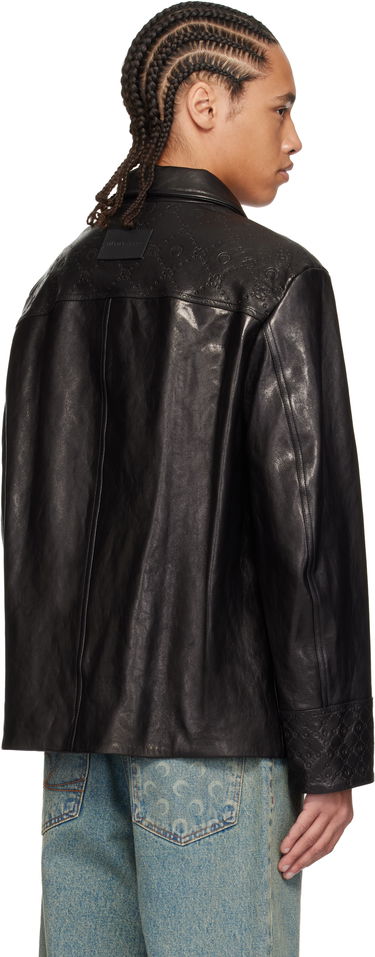 Jakke Marine Serre Marine Serre Monogram Embossed Boxy Leather Jacket Sort | MJA065B RLEA0021, 2