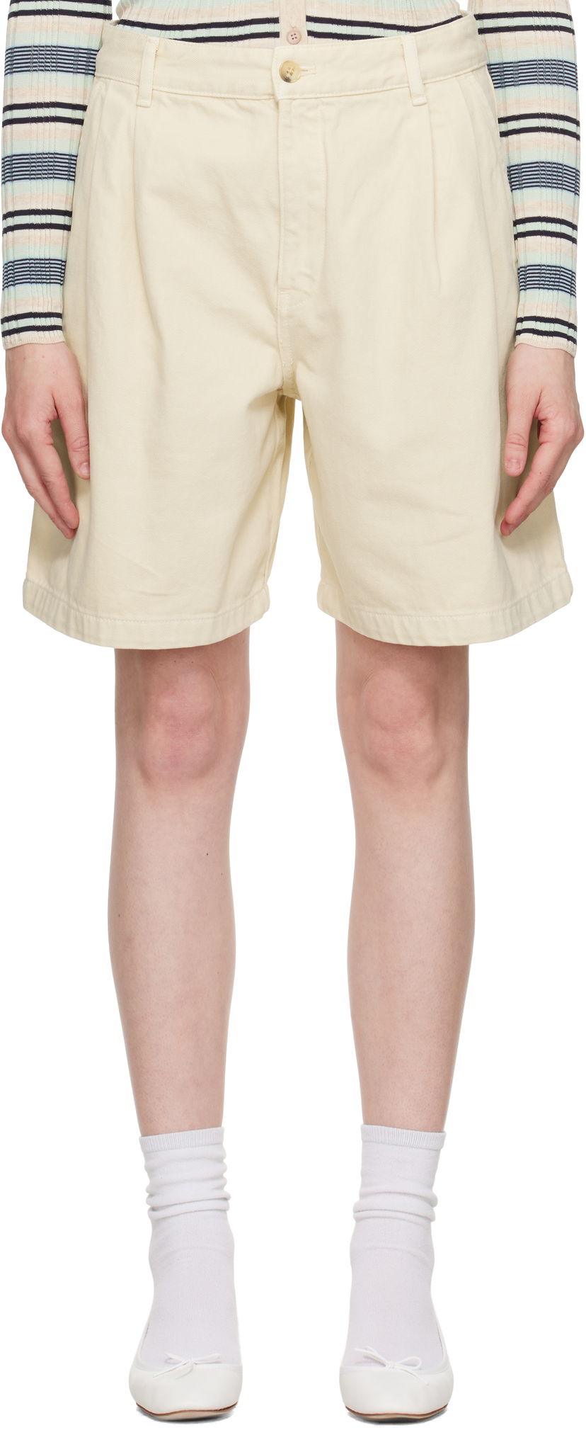 Shorts MAISON KITSUNÉ Maison Kitsuné Pleated Bermuda Denim Shorts Gul | OW01114WD4012