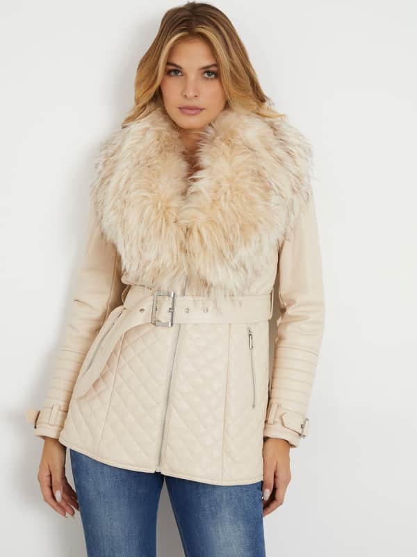 Frakker GUESS Faux Leather Coat Beige | W4PL49WF8Q0, 0