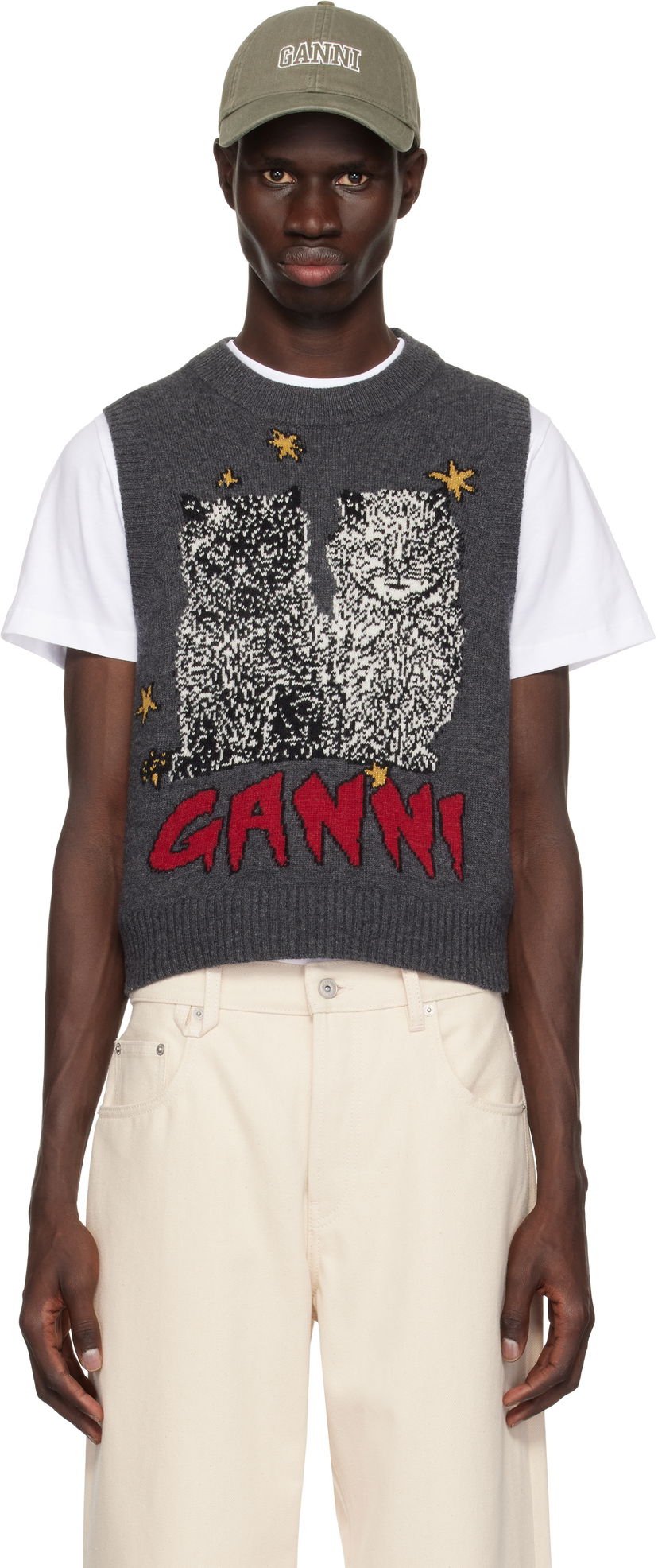 Sweater GANNI GANNI Graphic Cats Knit Vest Grå | K2375