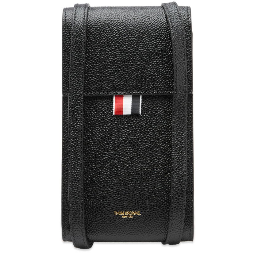 Skuldertaske Thom Browne Thom Browne Pebbled Leather Phone Crossbody Bag Sort | MAC113A-00198-001