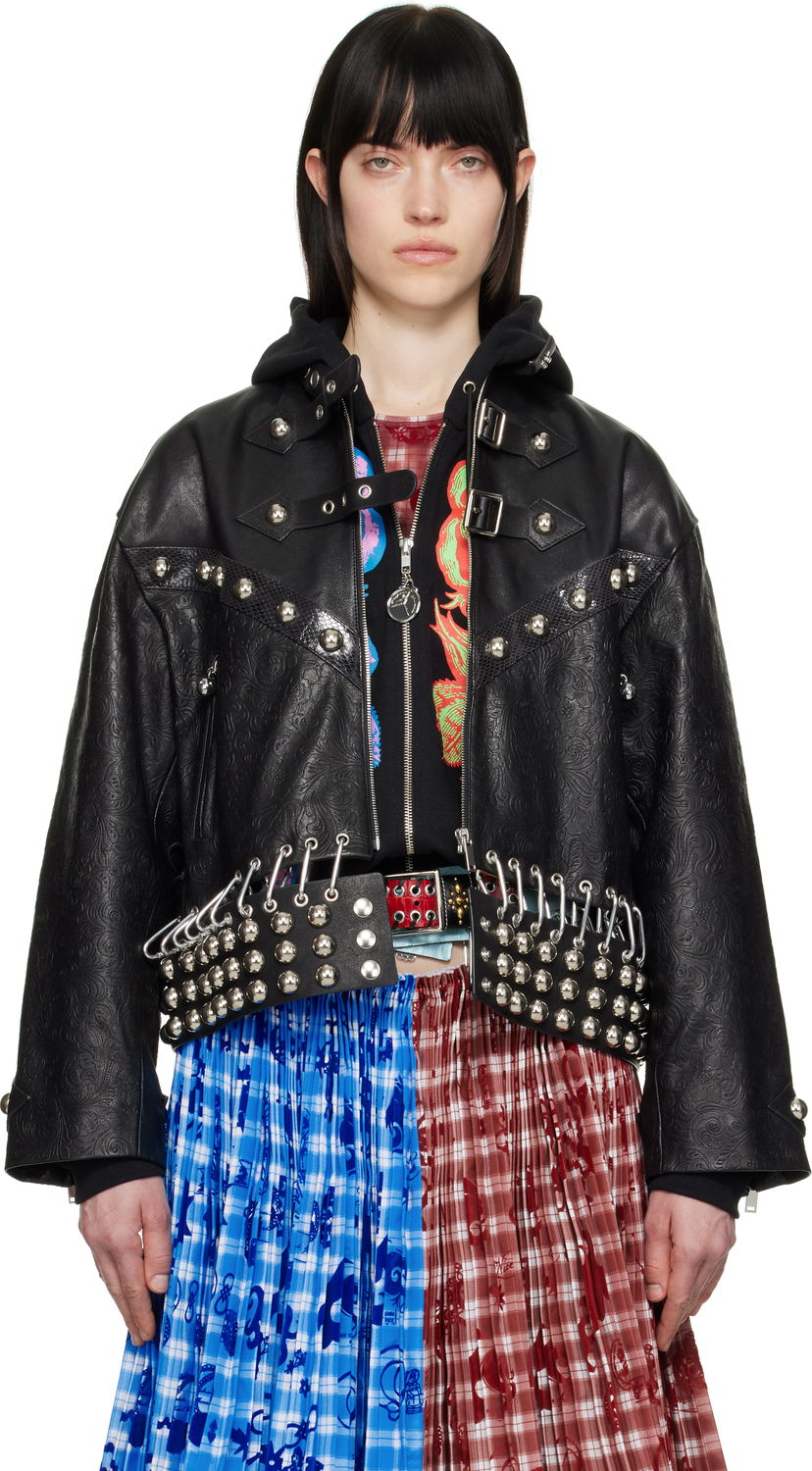 Jakke Chopova Lowena Chopova Lowena Studded Cropped Leather Jacket Sort | 5301