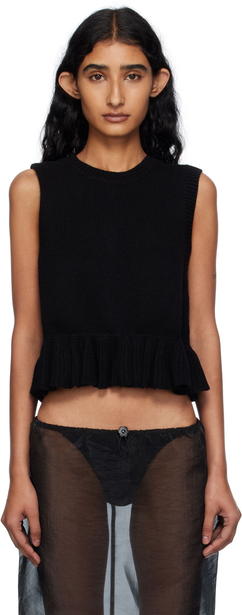 Vest Cecilie Bahnsen Cecilie Bahnsen Bill Knit Ruffle Hem Vest Sort | 2.25KNI53003 BILL VEST