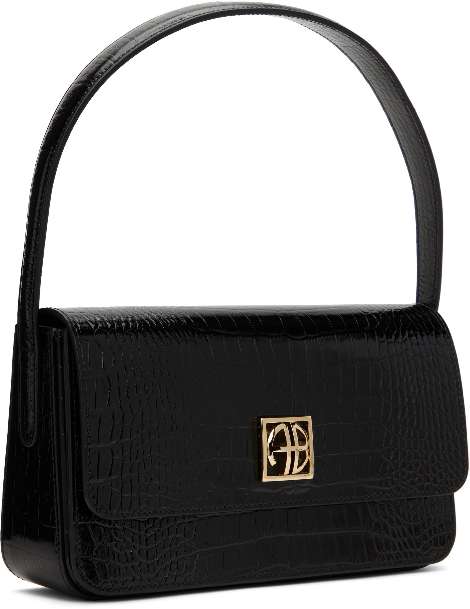 Håndtaske Anine Bing Crocodile Embossed Leather Shoulder Bag Sort | A-13-10232-010, 1
