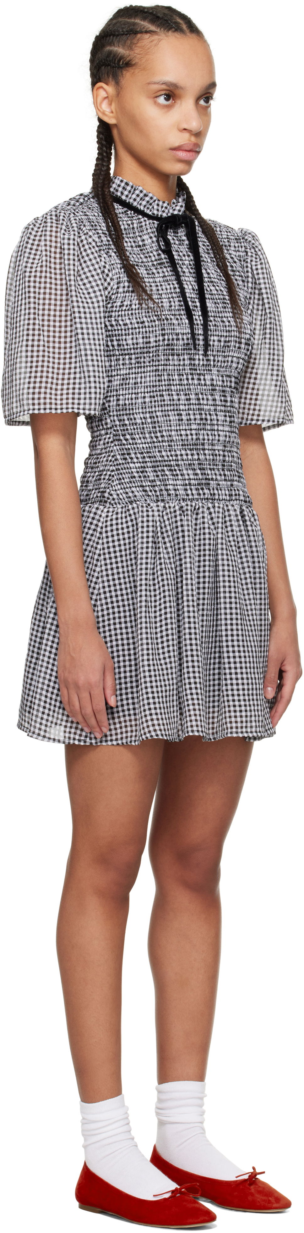 Kjole GANNI GANNI Sheer Check Smock Mini Dress Sort | W0034, 1