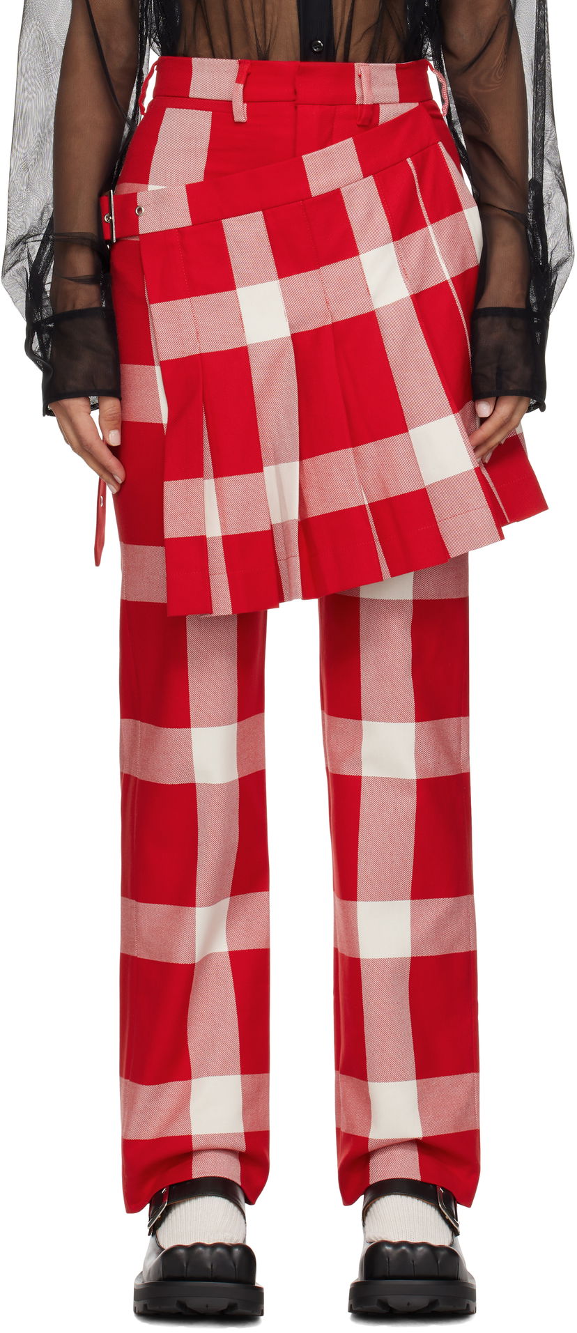 Bukser Charles Jeffrey Loverboy Plaid Layered Trousers Rød | 41030401