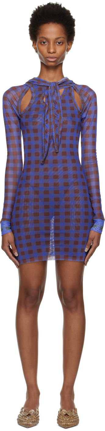 Kjole Ottolinger Ottolinger Checked Hooded Minidress Blå | 101207, 0