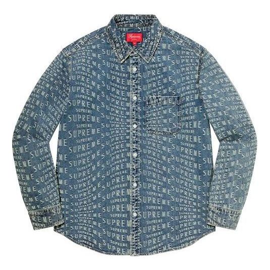 Skjorte Supreme Warp Jacquard Logos Denim Shirt Blå | SUP-SS21-697